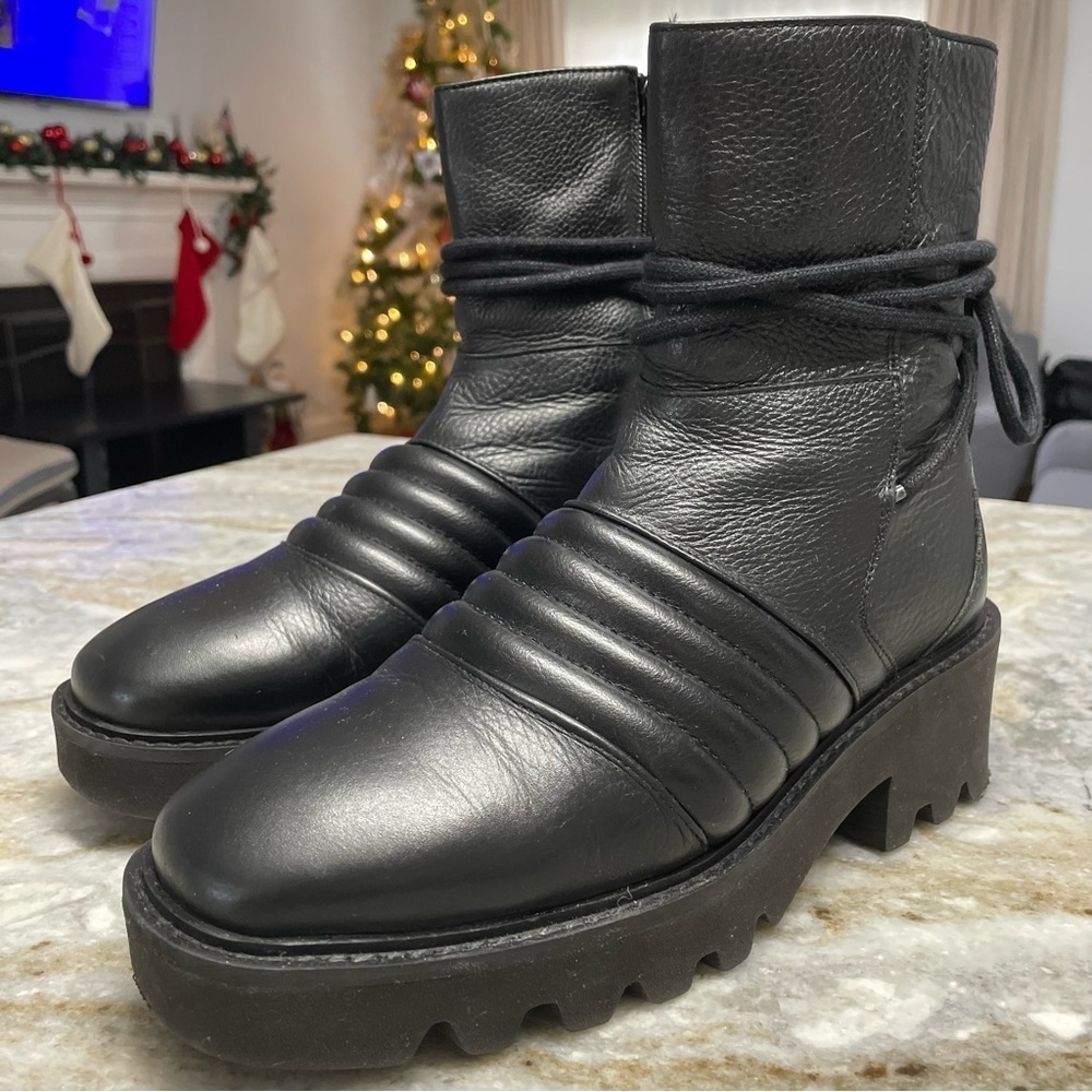 Free People Boots Tori Padded Moto Boots Black Leather